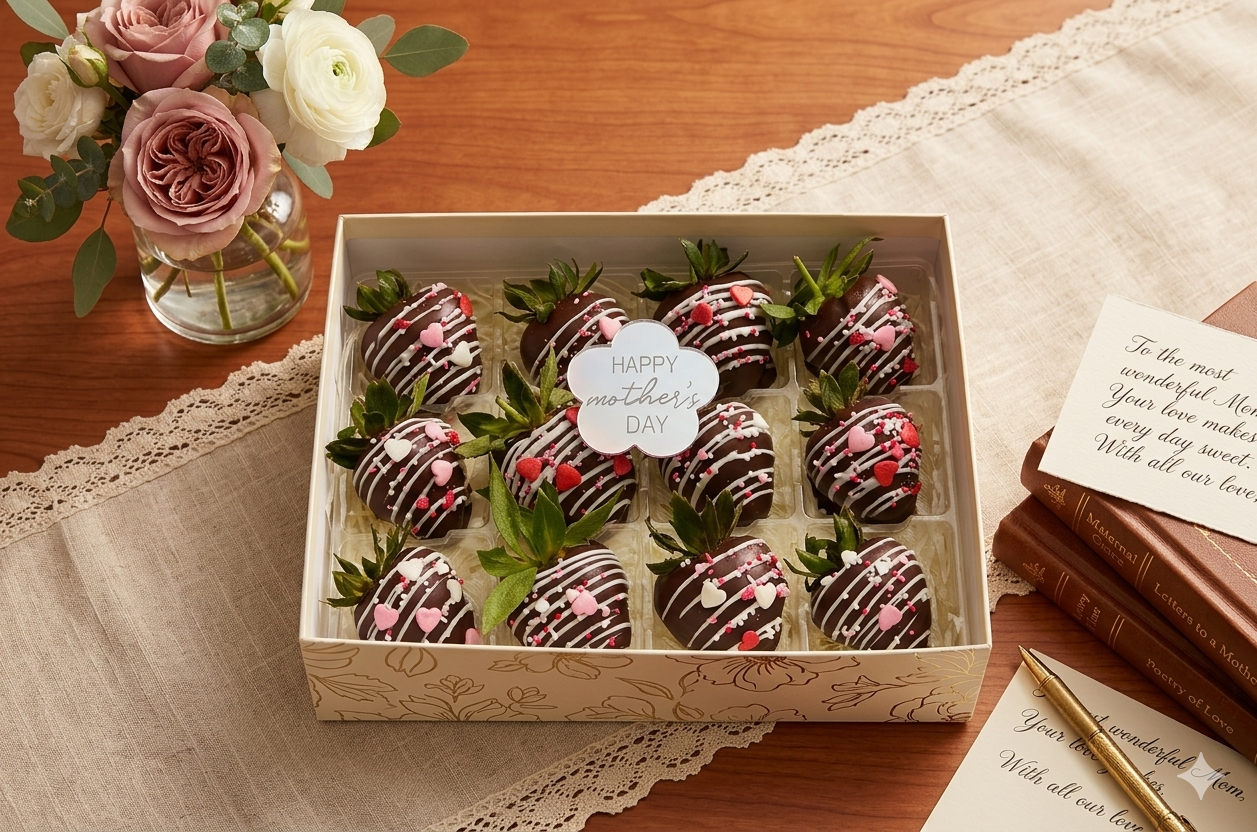 Love Mom -mixed heartshape sprinkles Chocolate strawberries