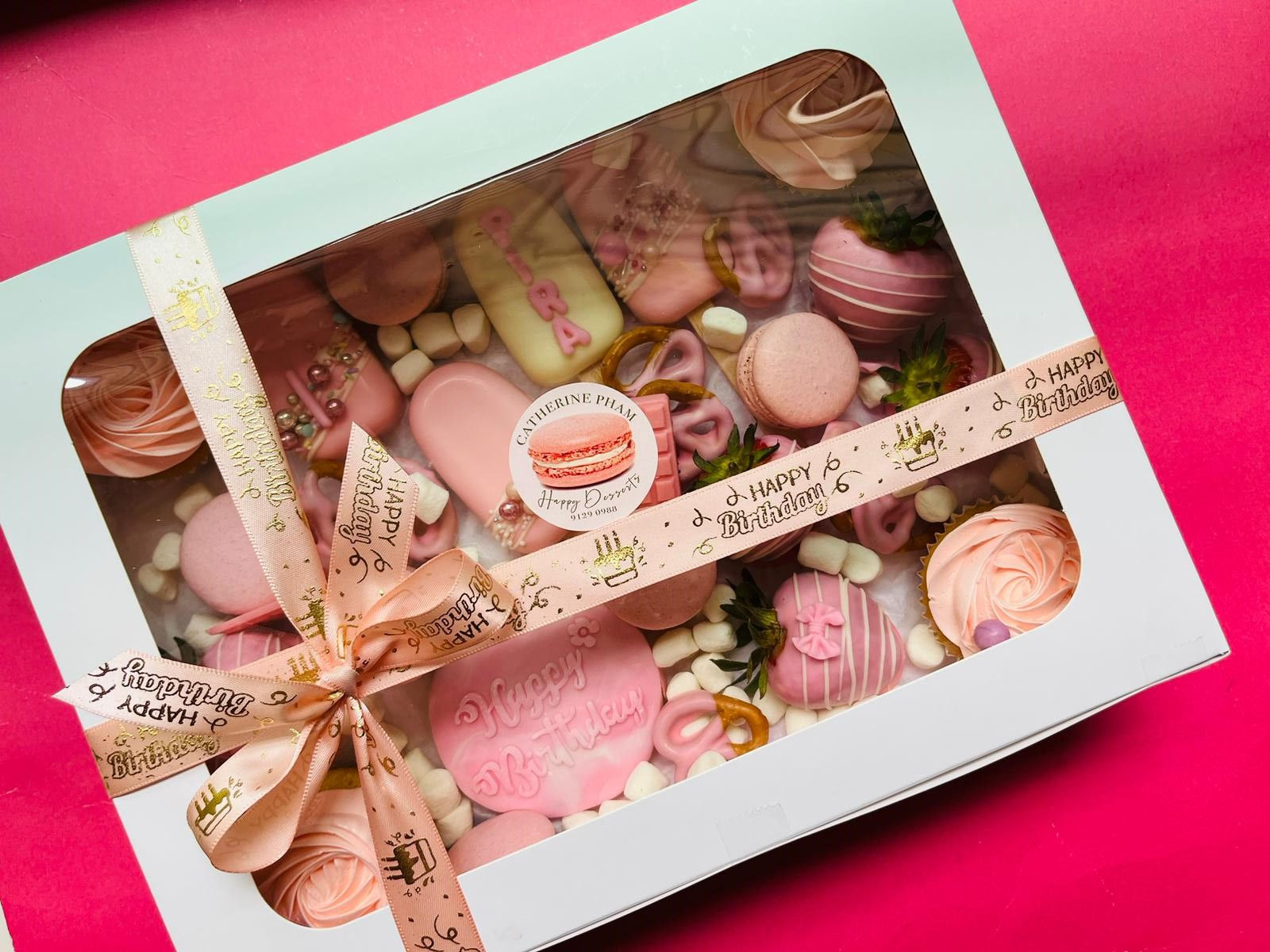 Happy birthday mixed dessert gift box - pinkish