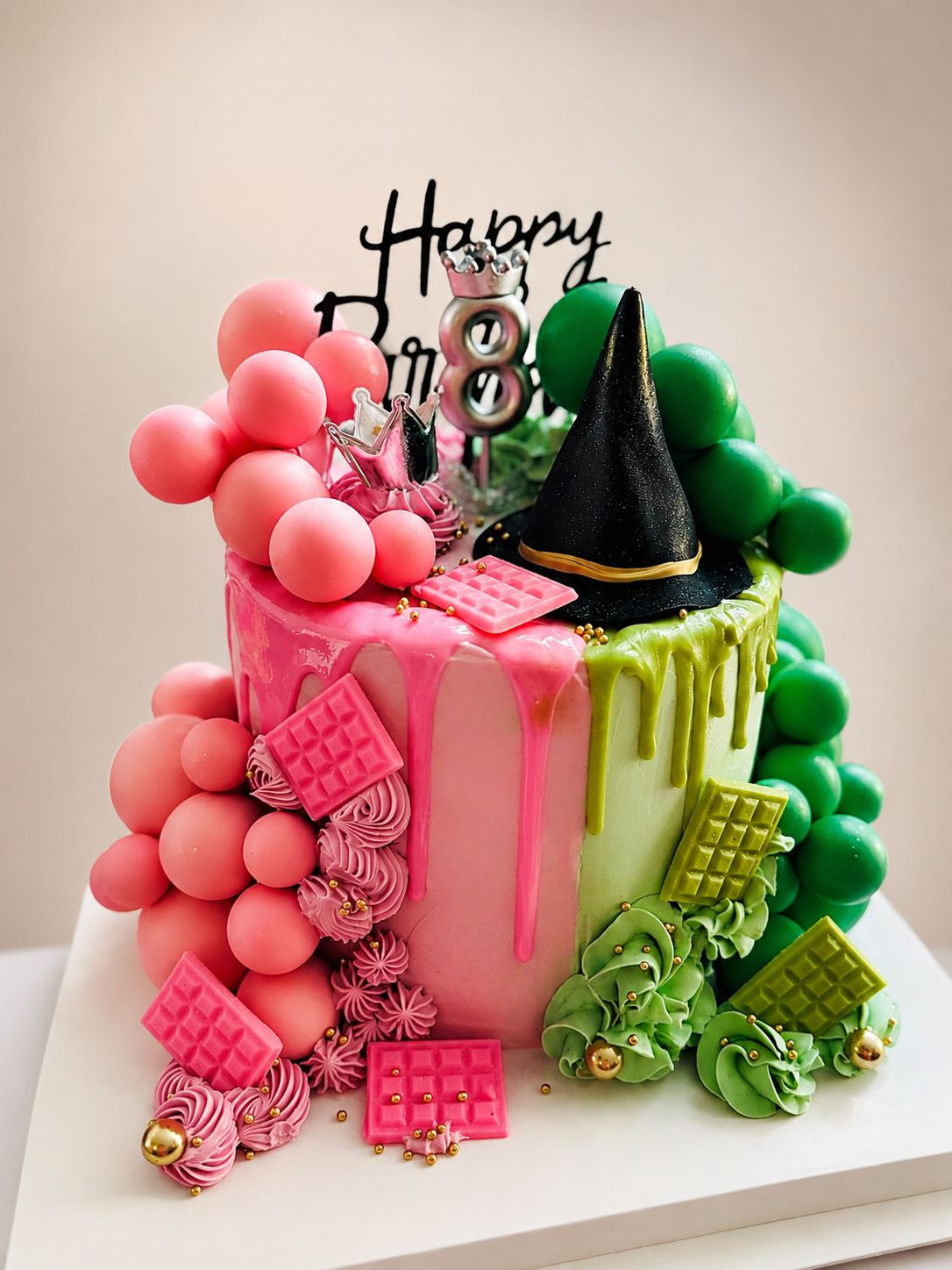 Wicked Pink & Green Drip Birthday Cake