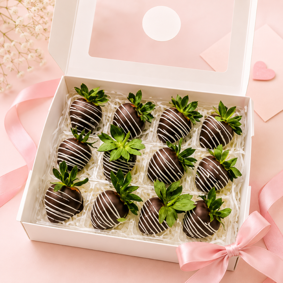 Box of 12 stripped chocolate strawberries