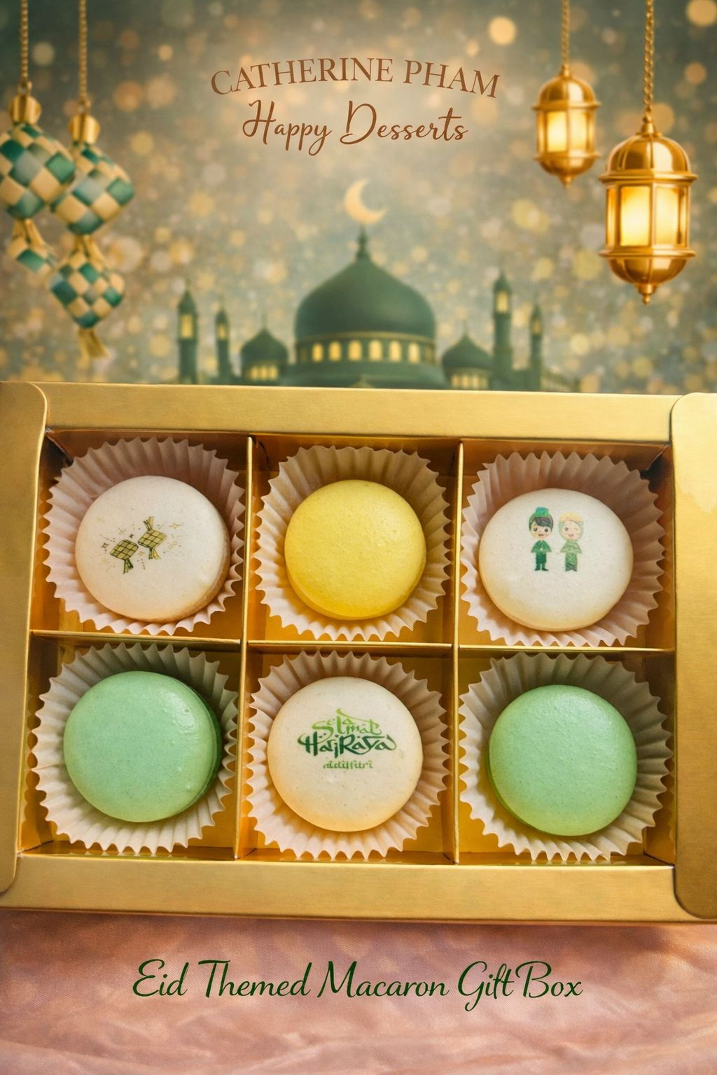 Box of 6 assorted macarons Hari Raya