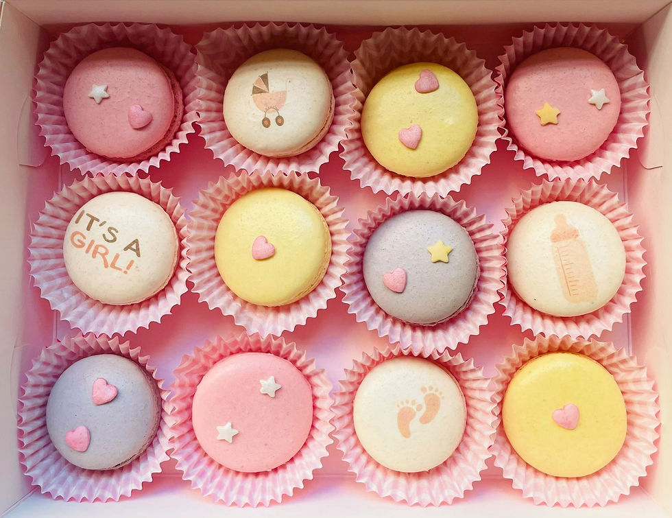 Thumbnail: Happy baby shower gift box of 12 macarons