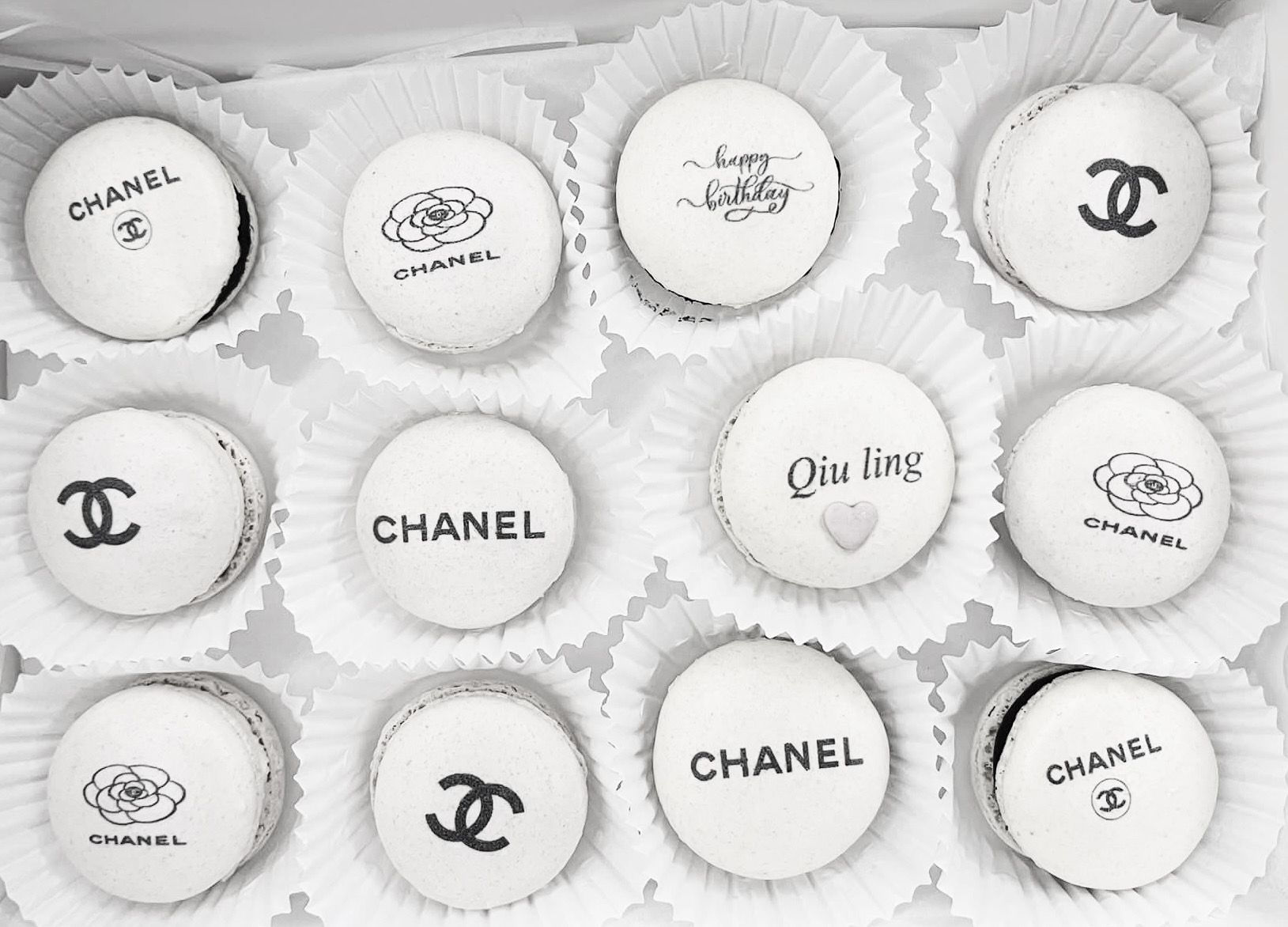 Happy birthday box of 12 edible printed macarons