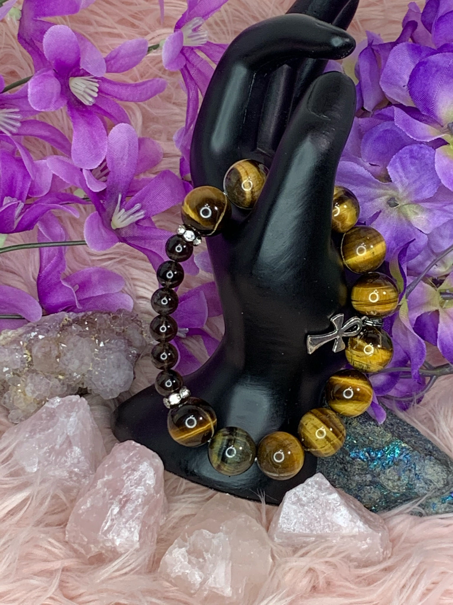 Tiger's Eye & Smokey Quartz Crystal Bracelets