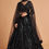 Thumbnail: Black Net Thread Embroidery Zari Dori and Sequins Work A Line Wedding Lehenga