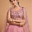 Thumbnail: Pink Color Net Zari Badia Dori and Threads Embroidery Work A Line Lehenga