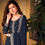 Thumbnail: Navy Blue Faux Georgette Embroidered Kameez With Palazzo Salwar Kameez