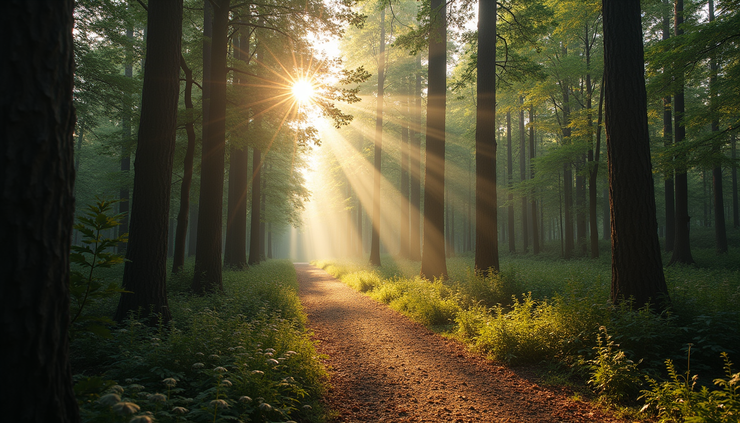 High angle view of a peaceful nature trail surrounded by trees