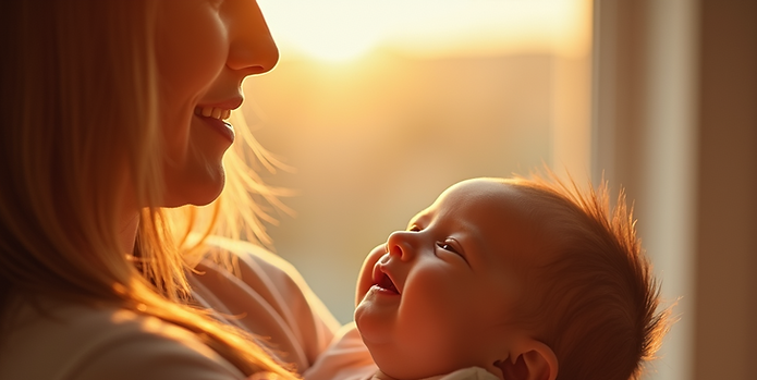 A serene image of a mother holding her newborn child, radiating warmth and contentment dur