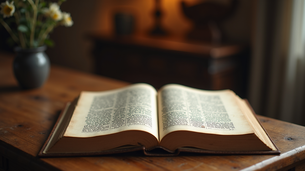 Eye-level view of an ancient manuscript on a wooden table