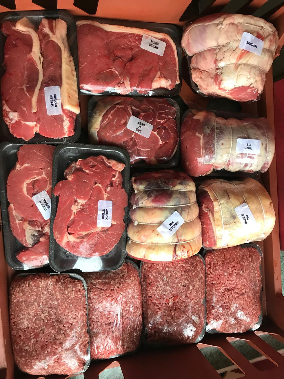Farm-fresh beef and lamb meat boxes prepared from home-reared pedigree livestock in Cambridgeshire