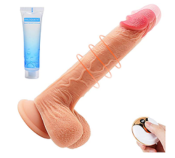 A remote controlled thrusting dildo female sex toy