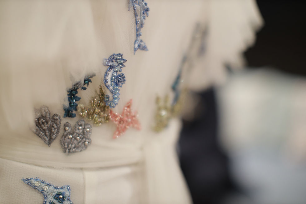 Close-up of Diandra's Labuan Bajo wedding dress embroidery