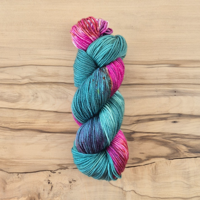 Thumbnail: Salvia Pink and Green Merino Silk Blend 8 Ply - Skein