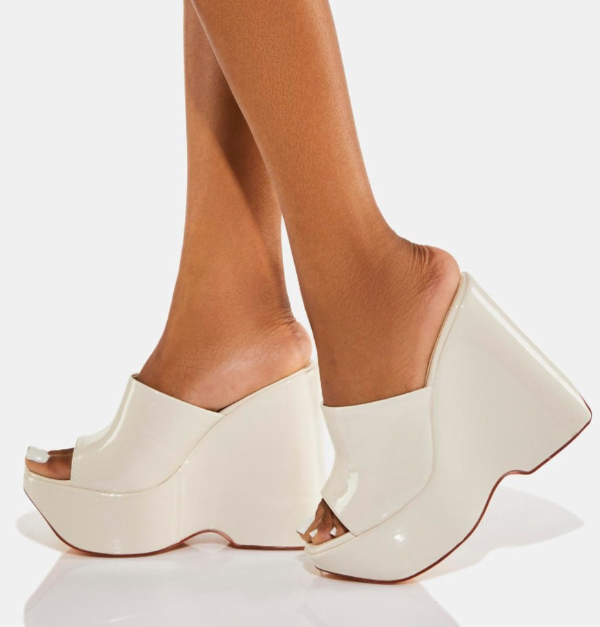 White Rolo Wedge Heels - $60
