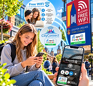 People using connected devices in public and community spaces with Friendly WiFi