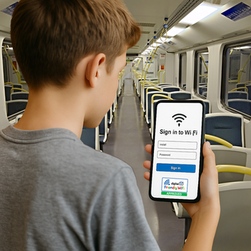child using internet on train