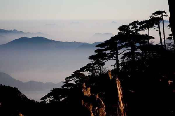 Landscape photography, sunrise in the chinese yellow mountains looking like water colours