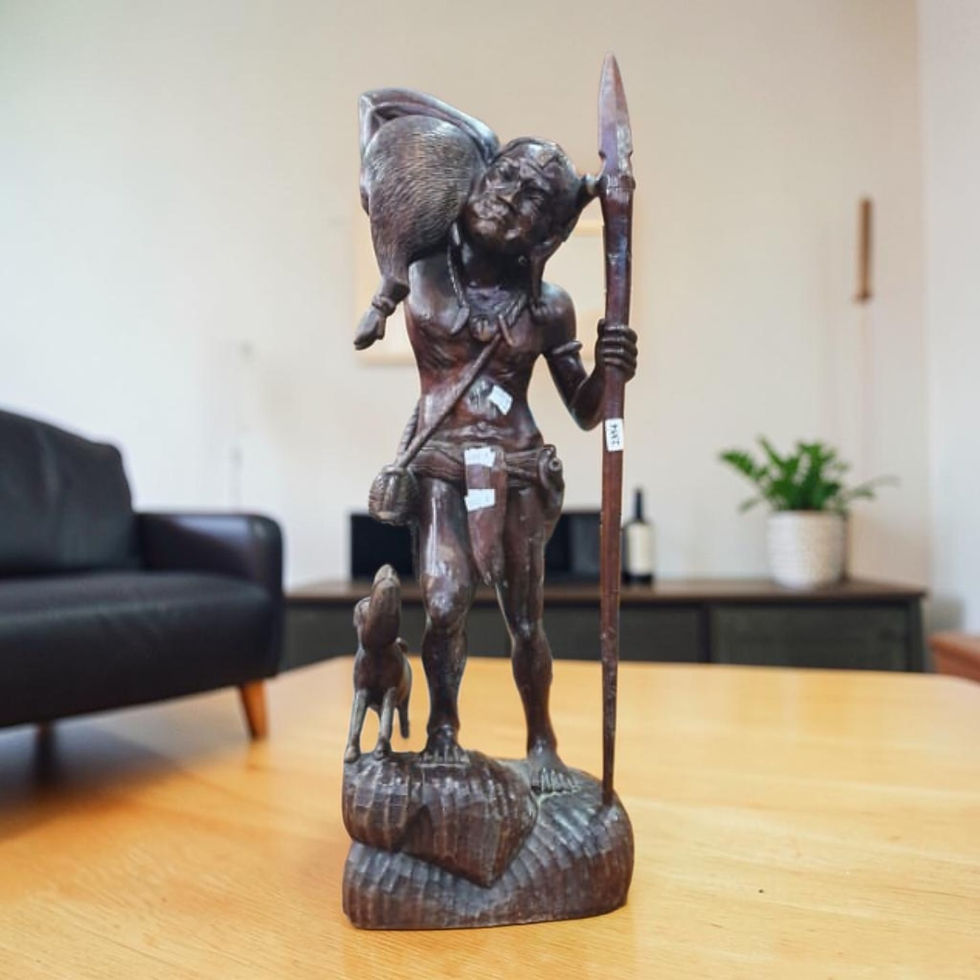 Large Dark Wooden Statue Of Dyak Tribal Figure From Borneo 67cm (1)