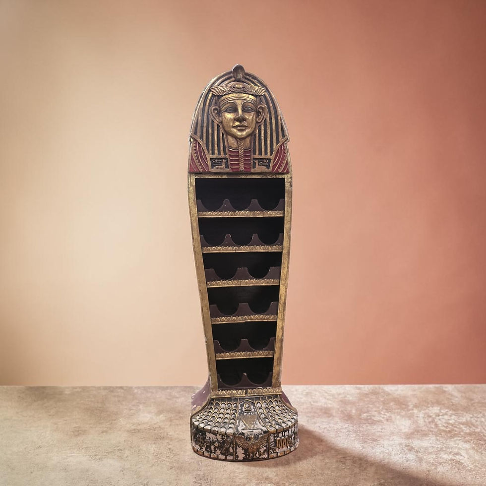 Large Egyptian Sarcophagus Style Wine Rack (Dimensions 123x35x32)