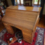 Oak Twin Pedestal Roll Top Desk (Dimensions: 85 X 82 X 39) AU$500