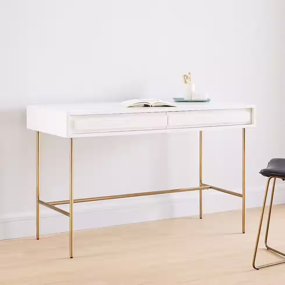 White Lacquer Gemini Desk (Dimensions: 77x122x56) AU$99
