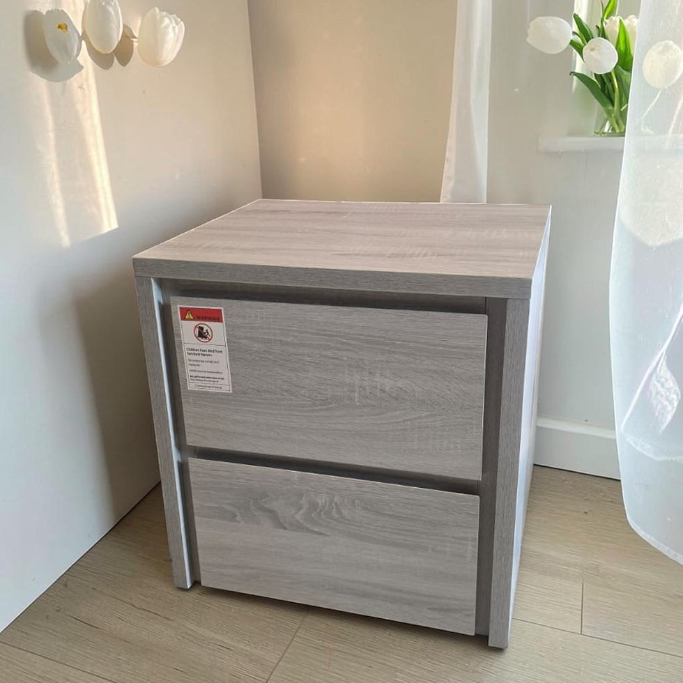 Light Grey Wood-Grain Finish Two-Drawer Bedside Table AU$125