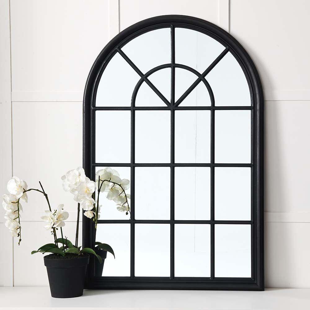 Large Arch Iron Indoor Outdoor Mirror in Black
