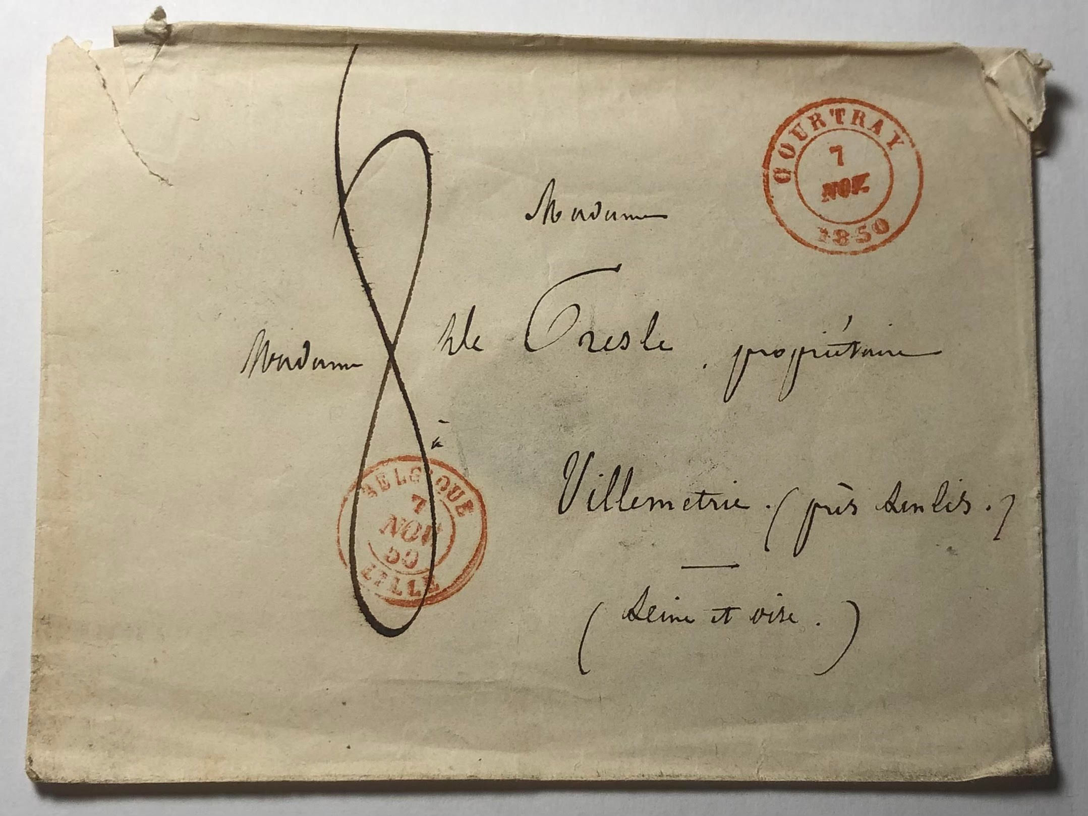 Marque postale Belgique de 1850