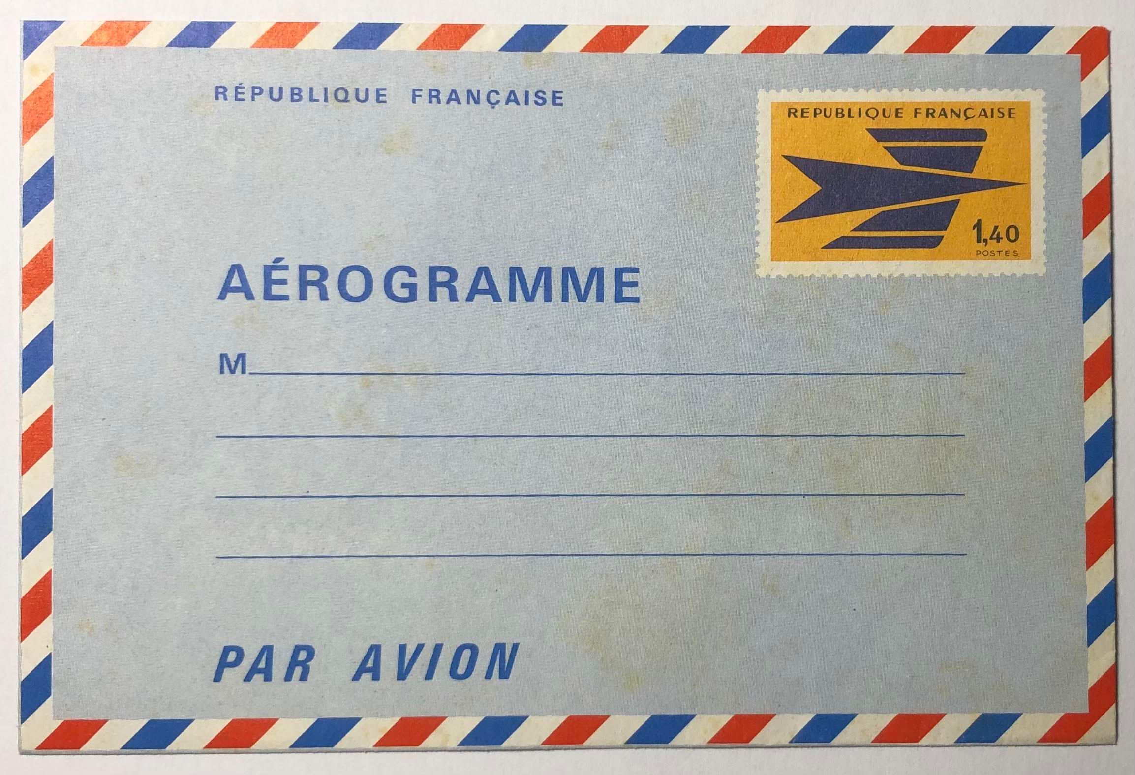 Lettre en aérogramme – entier postal 1f40 la Poste