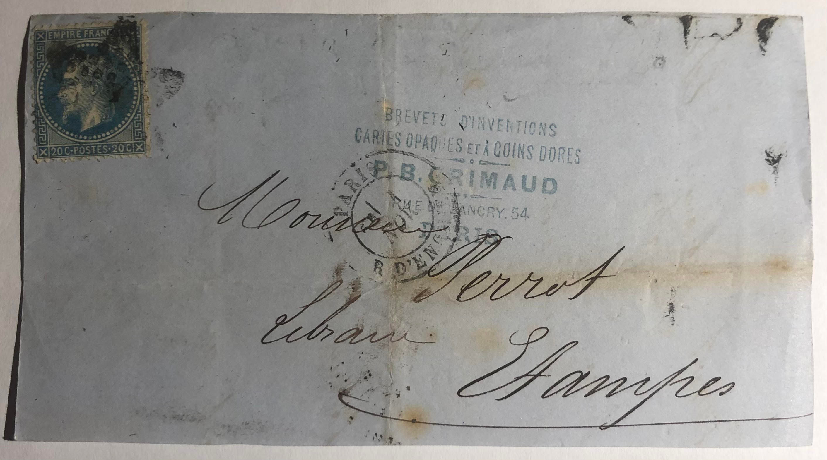 Lettre affranchie à 20c en étoile de Paris n°4 sur n°29b