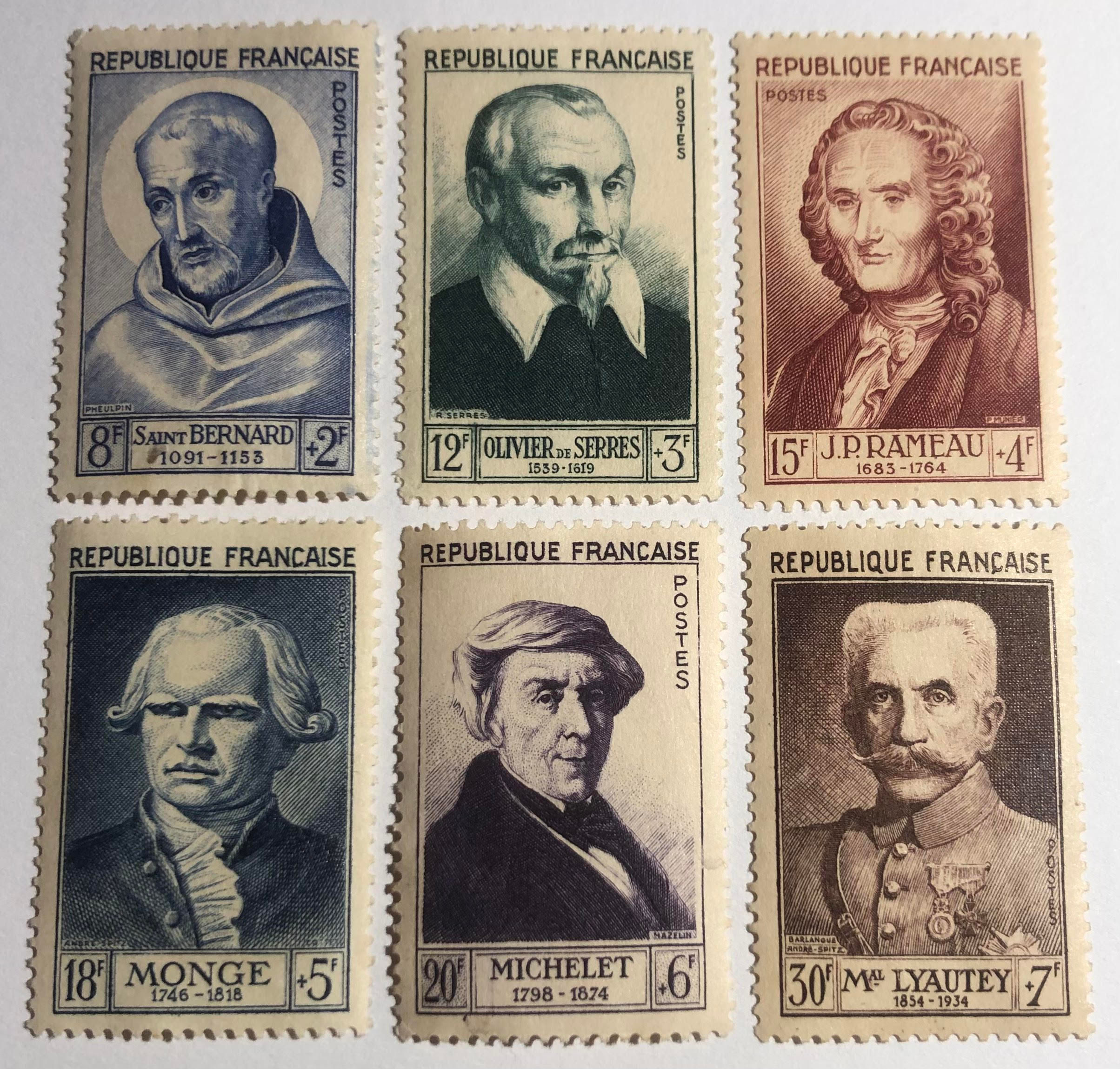 Série Célébrités du XIIe au XXe siècles n°945 à 950 neufs