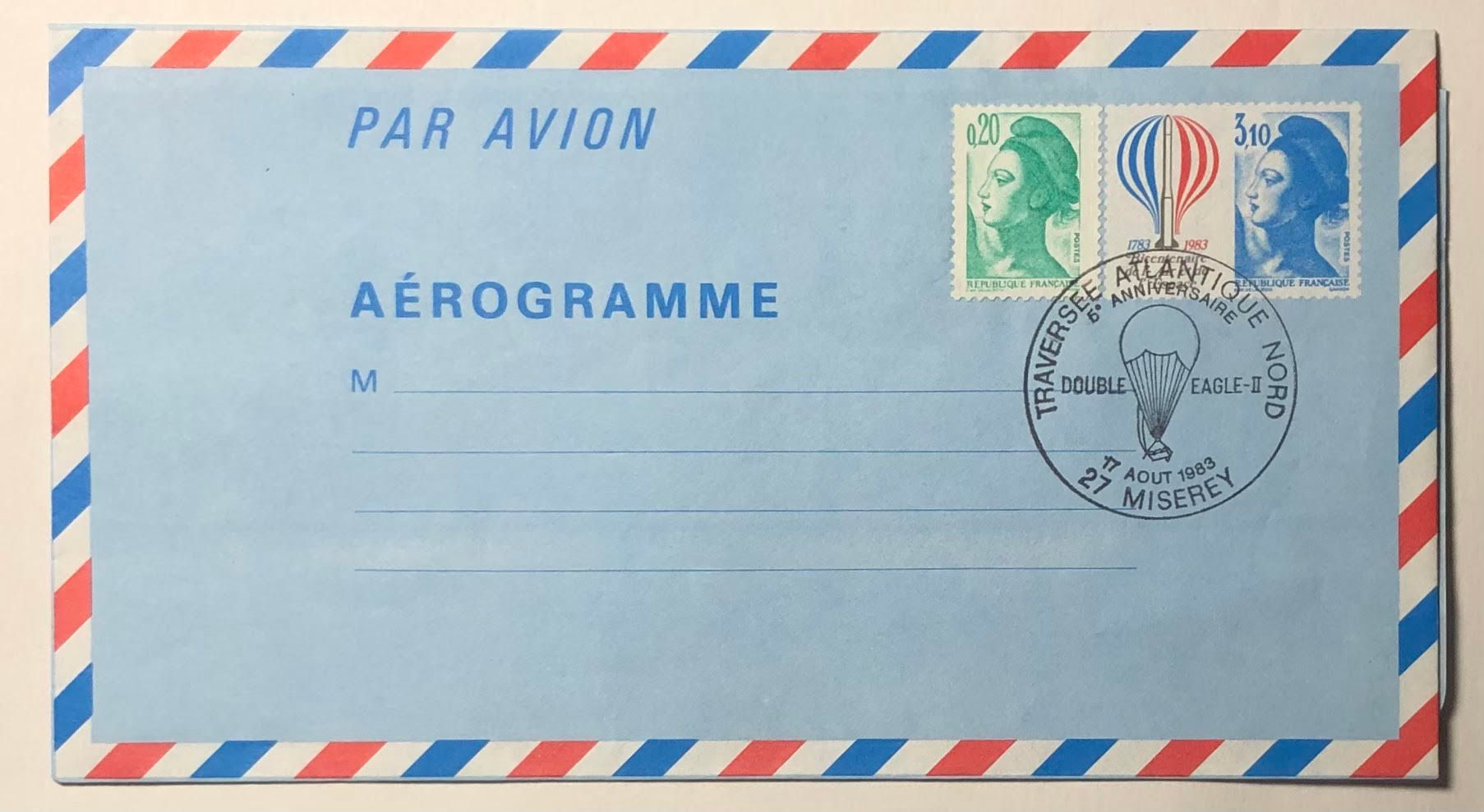 Lettre en aérogramme – entier postal 3f10 Bicentenaire de l’Air et l’Espace