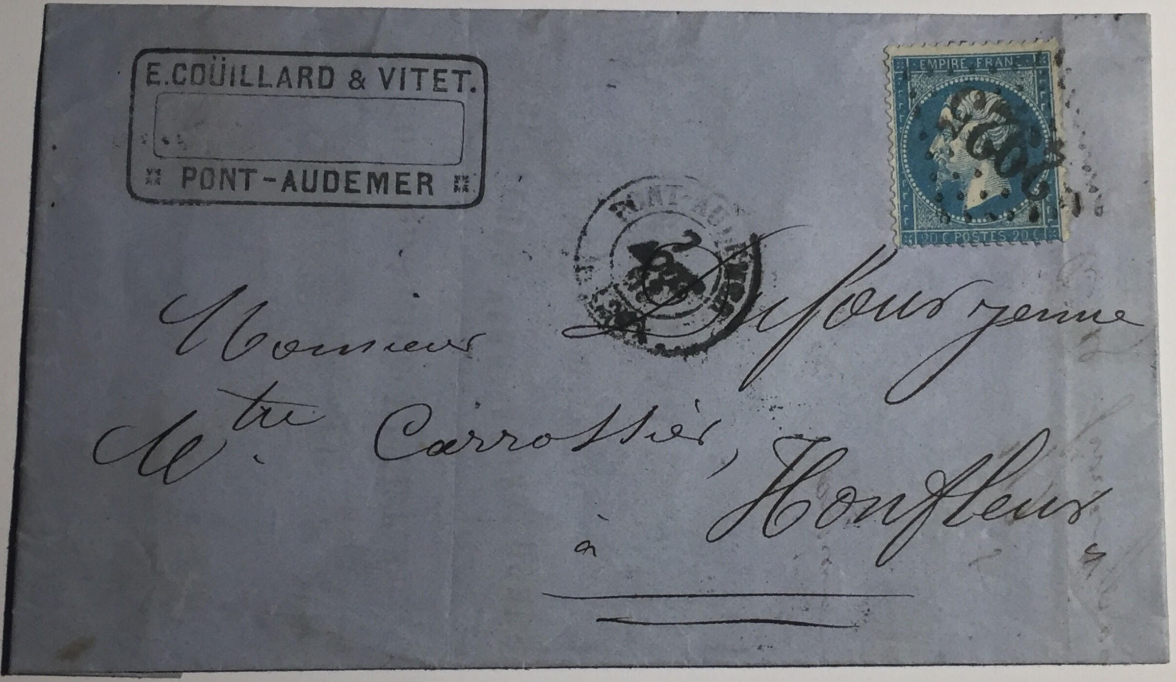 Lettre affranchie à 20c en Gros chiffres 2925 sur n°22