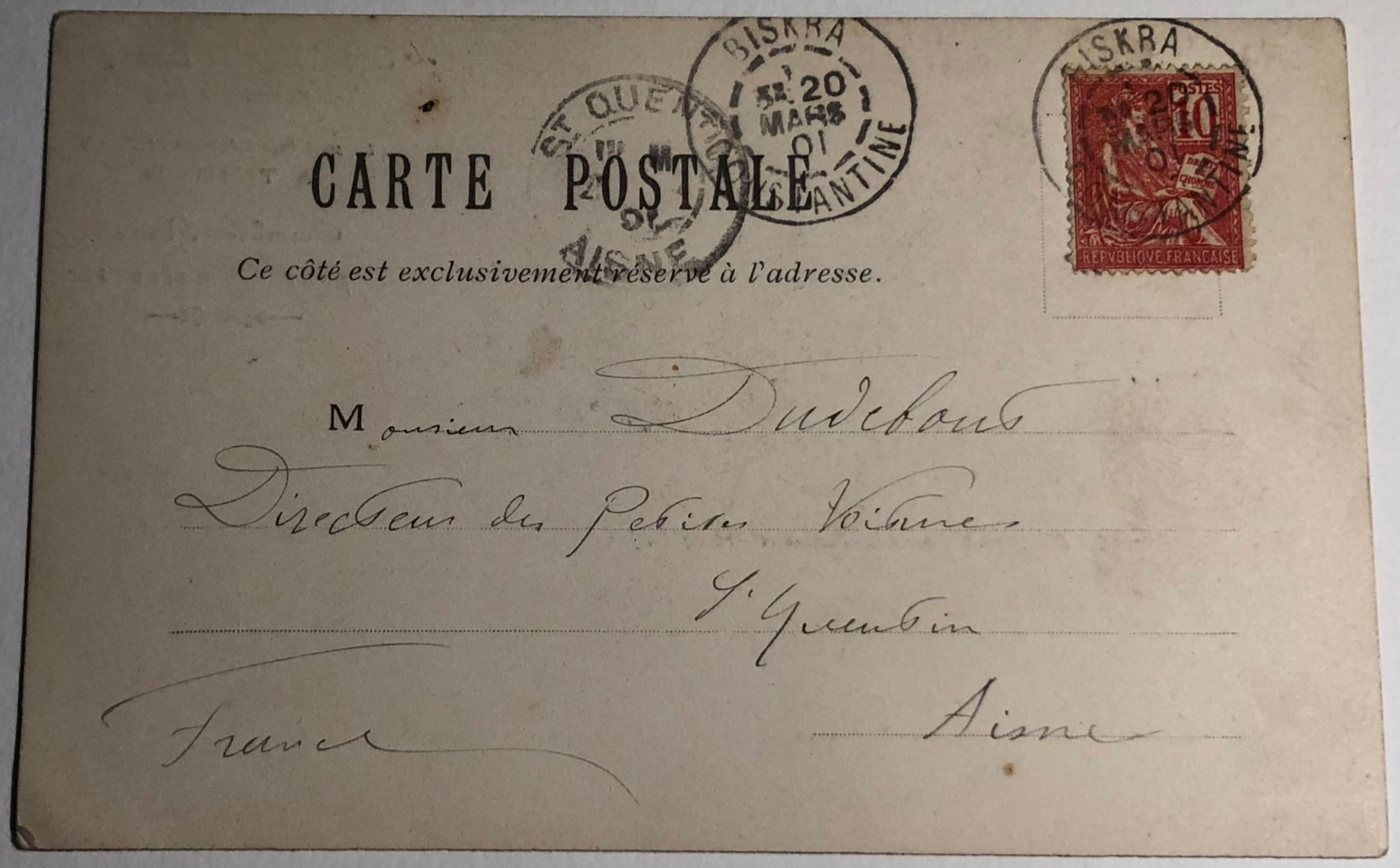 Carte postale Grand hôtel des Etrangers à Batna en Algérie affranchie à 10c