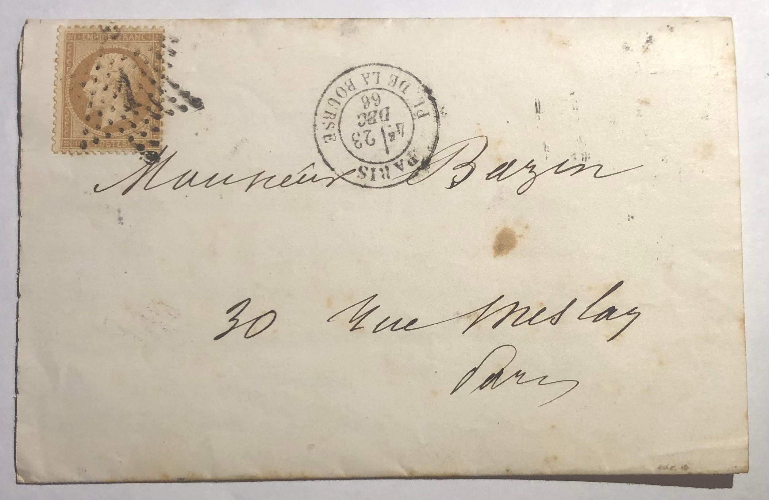 Lettre affranchie à 10c en étoile de Paris n°1 sur n°21