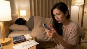 夫のスマホをチェックする妻