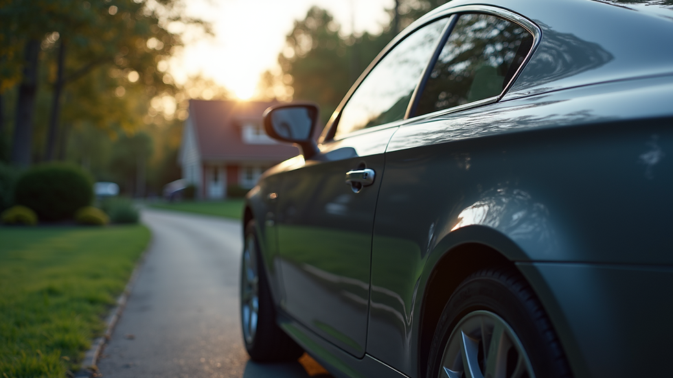 Eye-level view of a vehicle with professionally tinted windows parked in a driveway