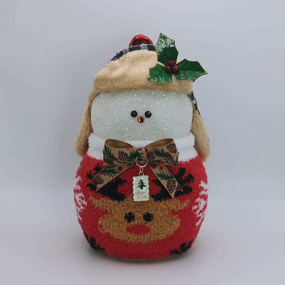 3D printed and hand decorated snowman figure.