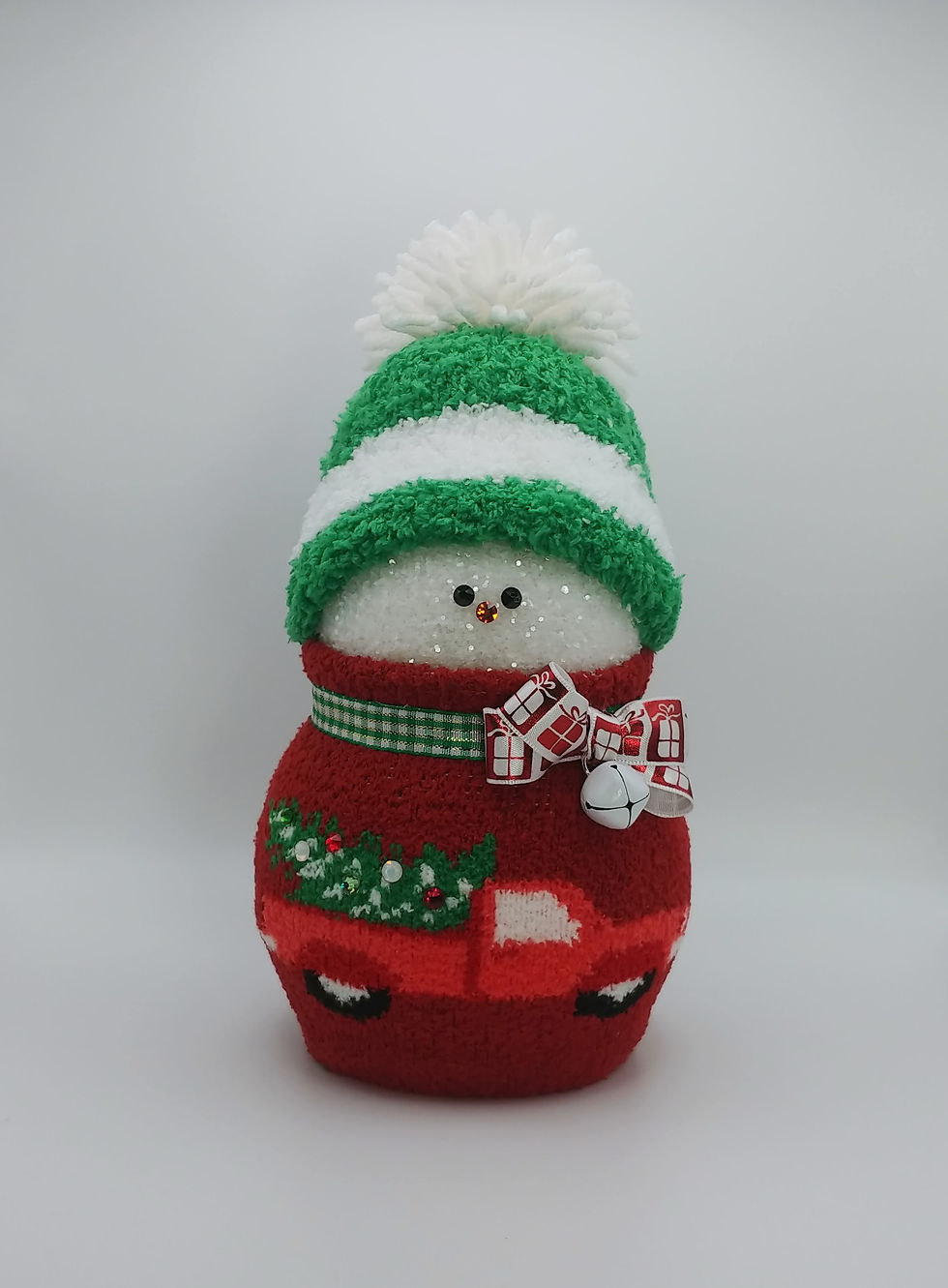 A 3d printed, hand decorated snowman decoration from Snow Elfyz.