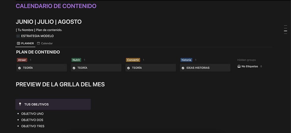 Plantilla en Notion: Planificación de Contenido.