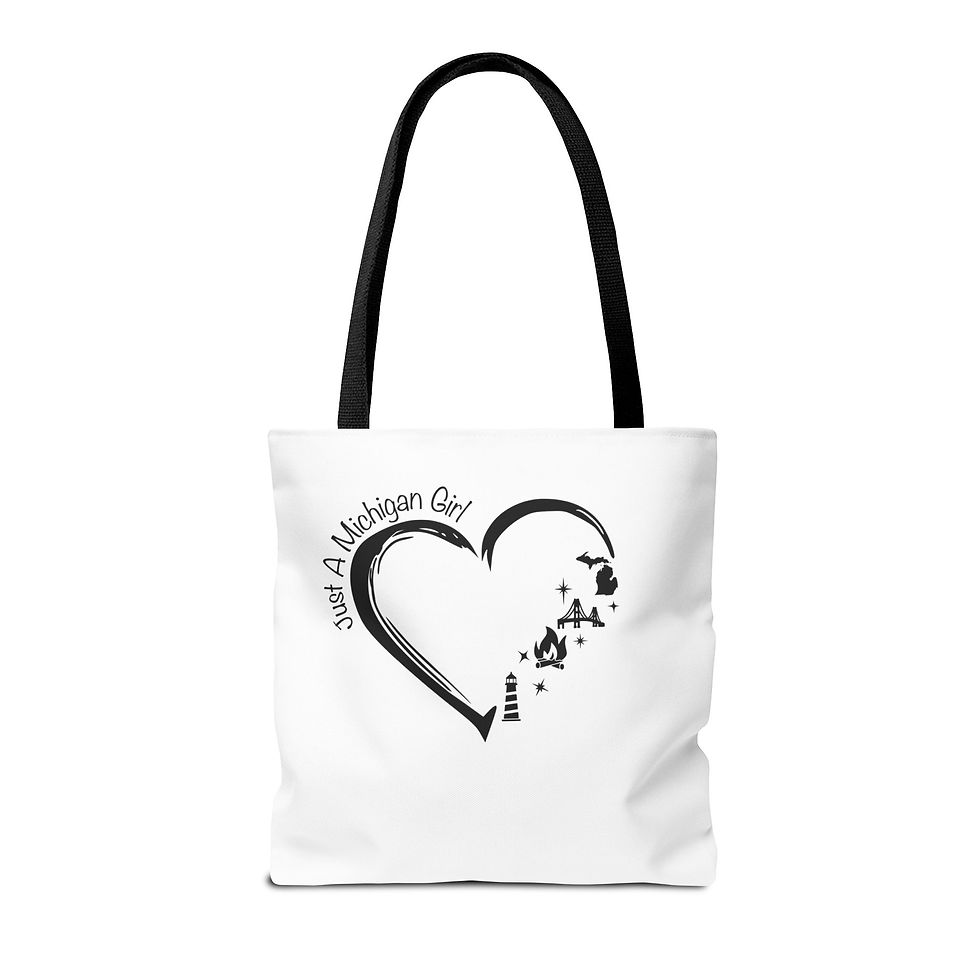 Thumbnail: Michigan Girl Heart Tote Bag — Lighthouse & Butterflies Canvas Tote