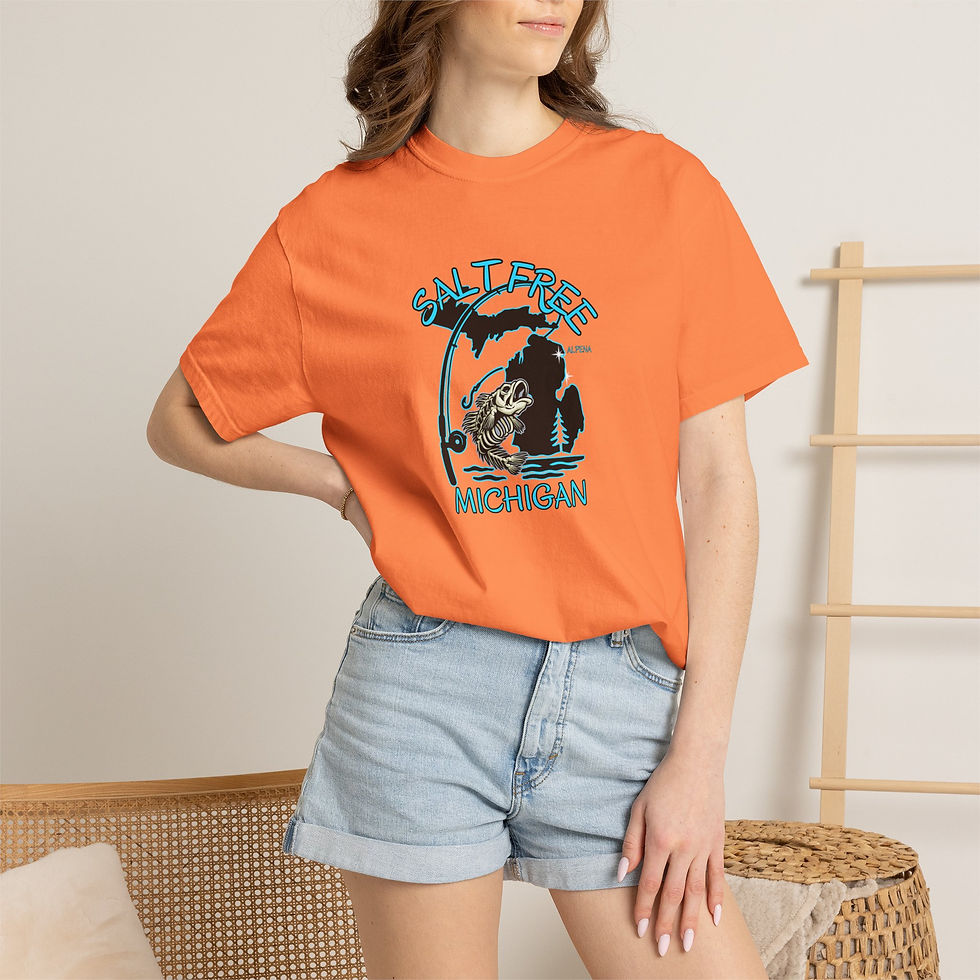 Thumbnail: Salt-Free Michigan T-Shirt — Retro Fishing Shoreline Tee