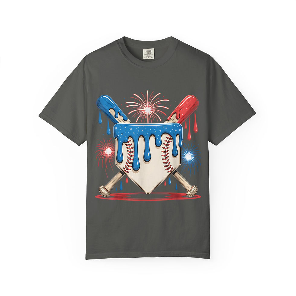 Thumbnail: Baseball Heart Melt T-Shirt — Patriotic Ice Cream Drip Design