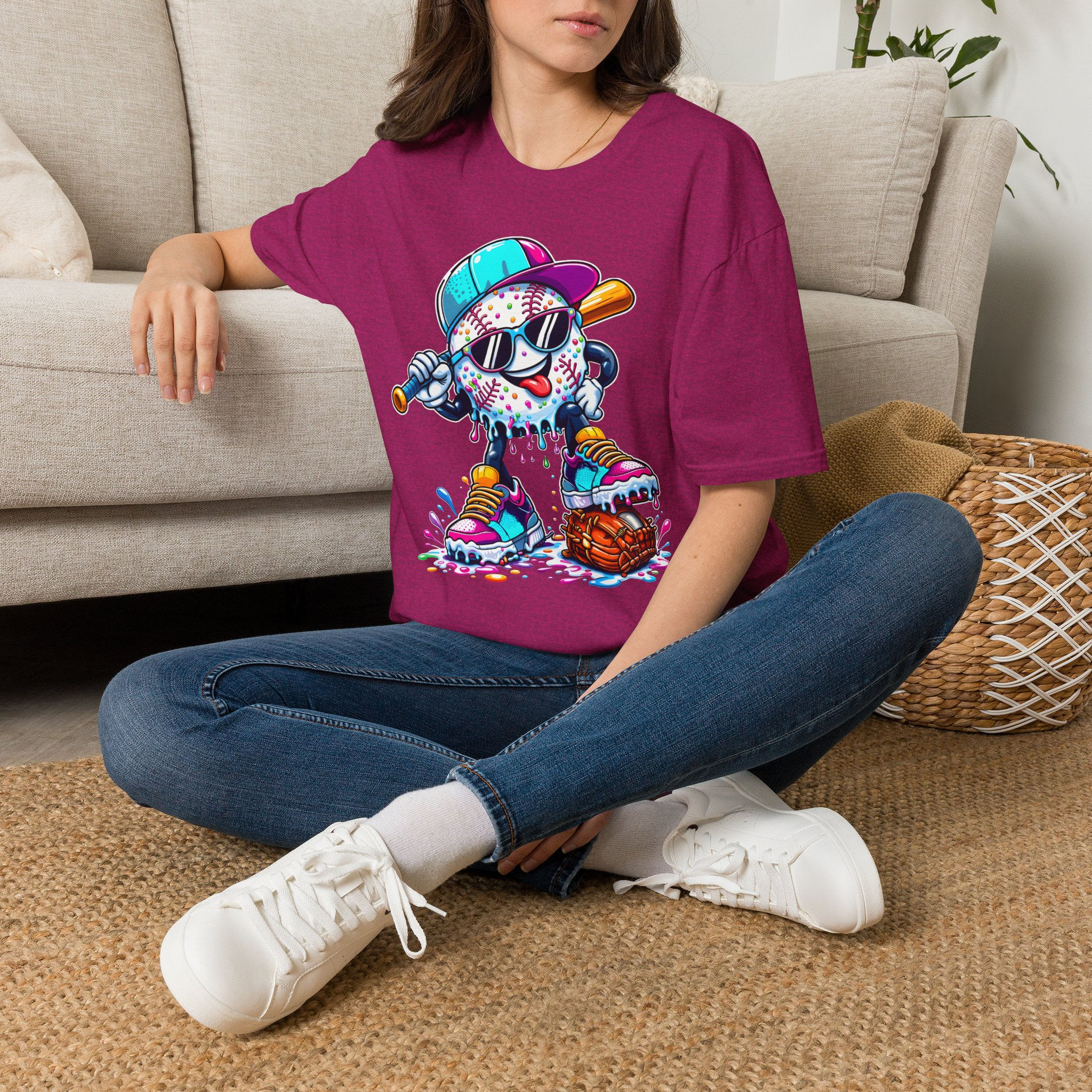 Baseball Ice Cream Drip Mascot T-Shirt — Colorful Retro Sports Graphic Tee