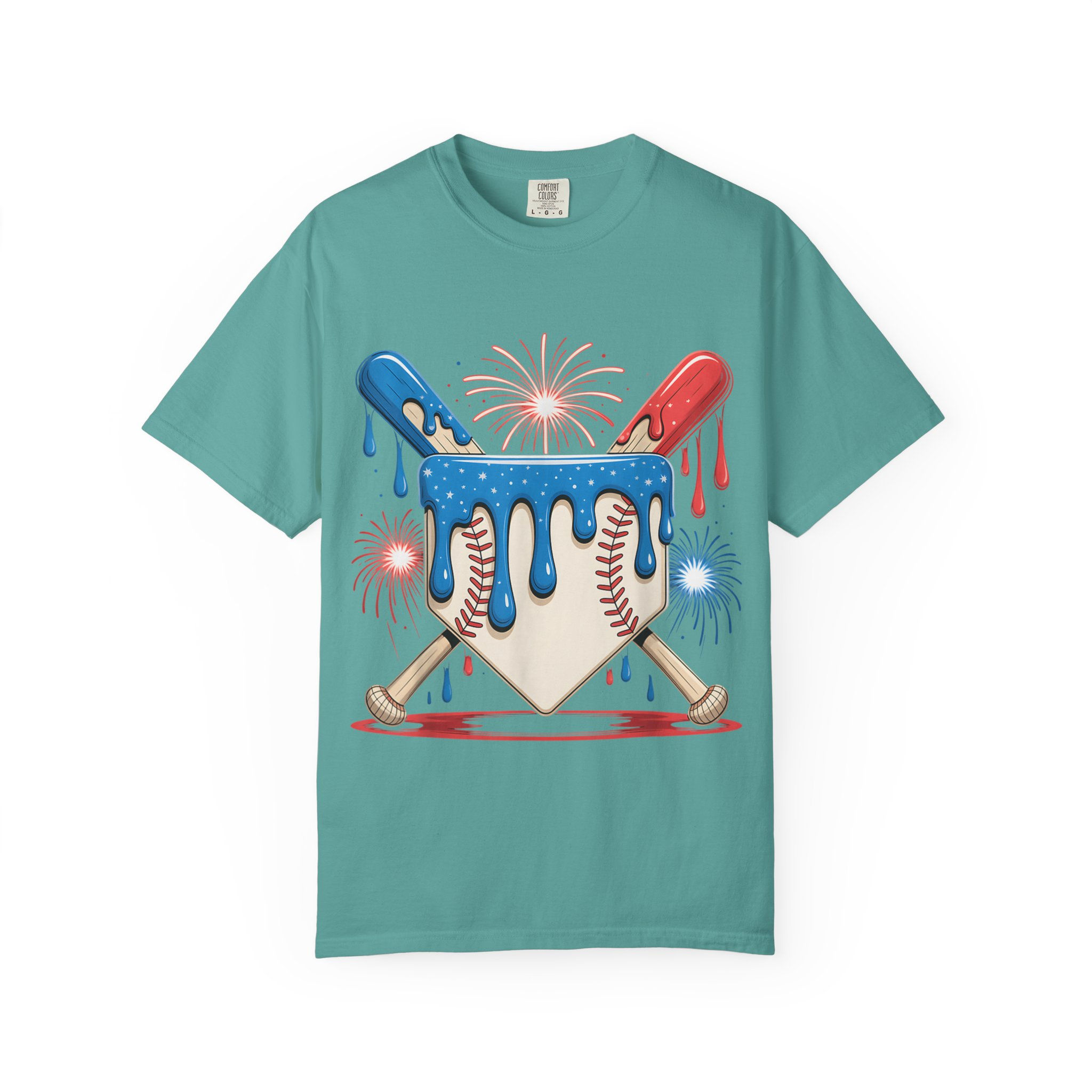Baseball Heart Melt T-Shirt — Patriotic Ice Cream Drip Design