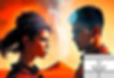 A man and woman stare at each other in the desert.