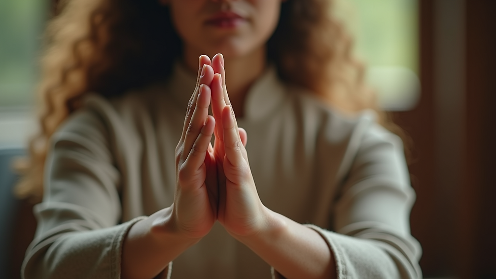 Close-up view of hands gently moving in a qigong exercise