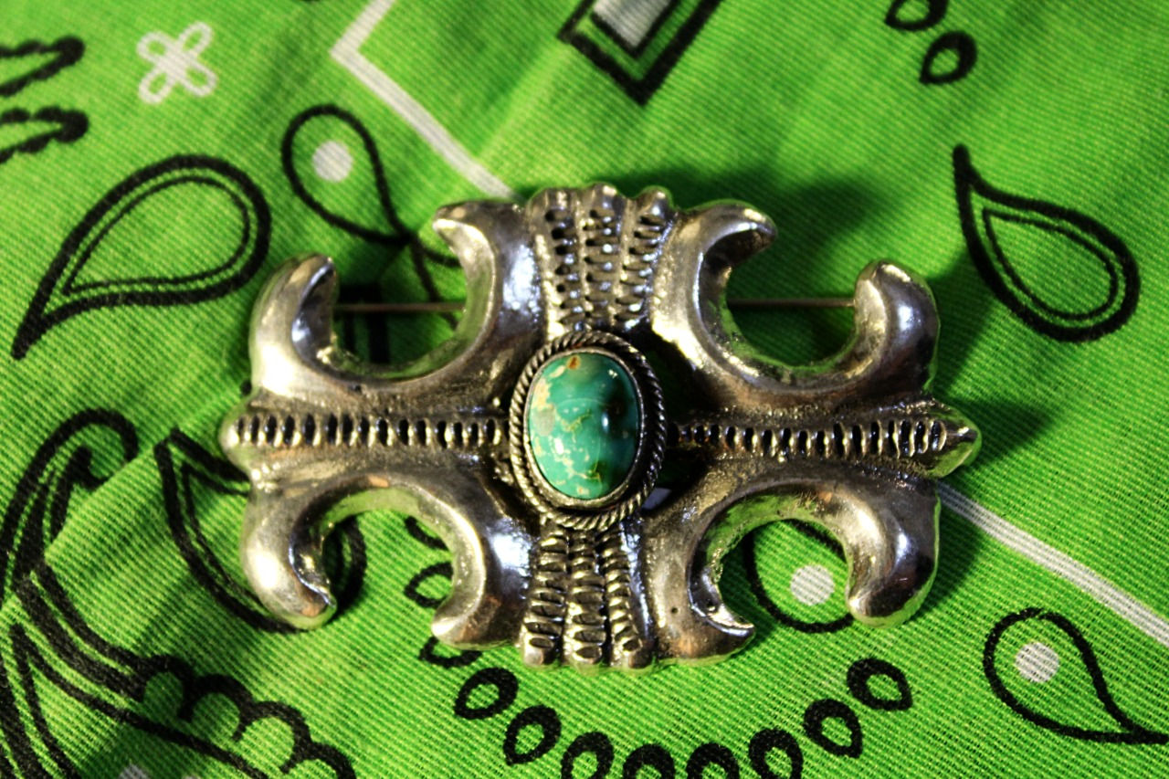 Sand Cast Silver and Royston Turquoise Pin