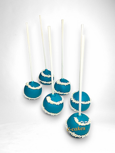 elegante cake pops in marineblauw met witte parelrand – navy blue cake pops with white pearl-like trim